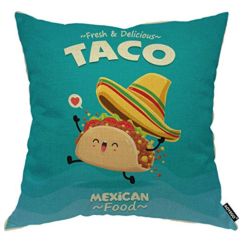 Funda De Almohada De Comida Mexicana Taco, Lindo Y Dive...