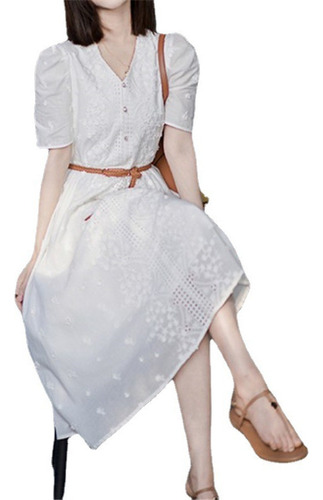 Lady New Elegante Vestido De Cintura De Encaje Blanco