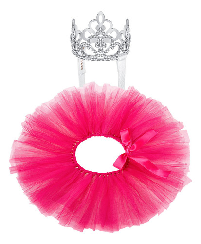 2 Pcs Dog Crown Headband Dog Tutu Dress Set Crystal