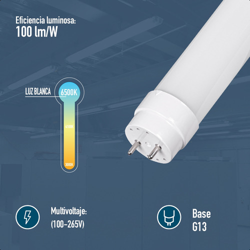 Tubo Led T8 Opalino Icon 18w 6500k 100-265v G13 Estructura Blanco