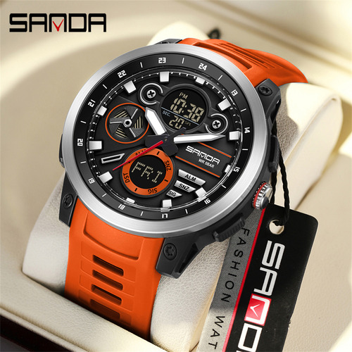 Reloj Electrónico Deportivo De Doble Pantalla Sanda 3379 Par