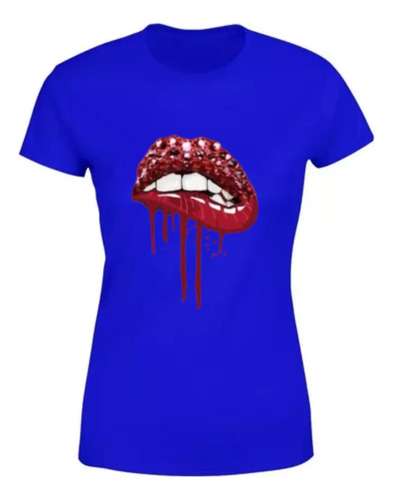 Camiseta De Cuello Redondo Con Estampado De Labios