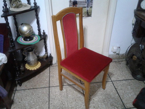 Silla Antigua Madera Maciza Firme Clara Y Pana Roja