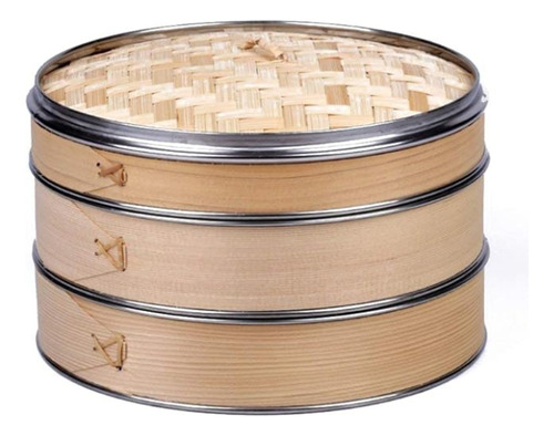 Vaporizador De Bambú  3 Niveles, Cesta Humeante 18 Cm