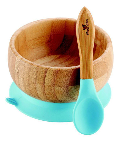 Tigela Bambu Com Ventosa E Colher - Azul - Avanchy