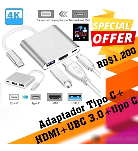 Adaptador Tipo C A Hdmi+usb+tipo C