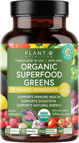 Plant.o Organic Super Greens [suplemento De Frutas Y Verdur.