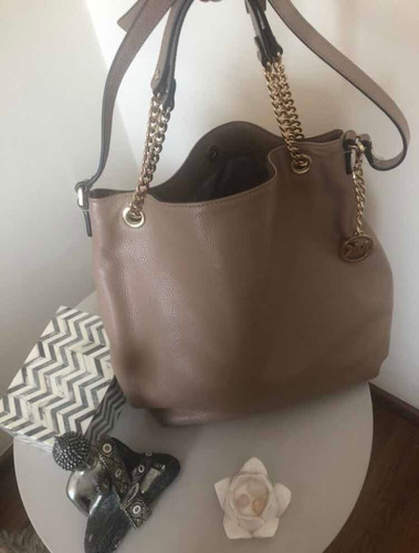 Bolsa Michael Kors Original Piel Beige, Cadena Dorada .