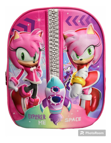 Bolso Morral Escolar + Cartuchera Amy Rose Sonic Mediano