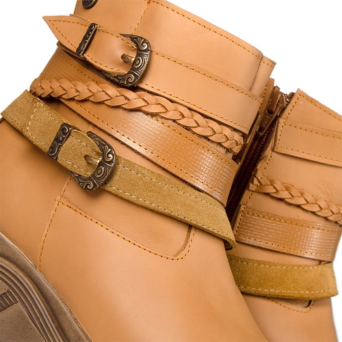 Botas Borcegos Mujer Cuero Citadina Pulseras Plataforma
