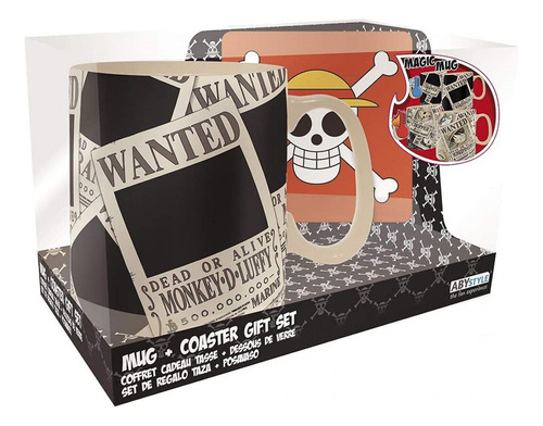 Taza Que Cambia De Color De One Piece Wanted And Coaster Set