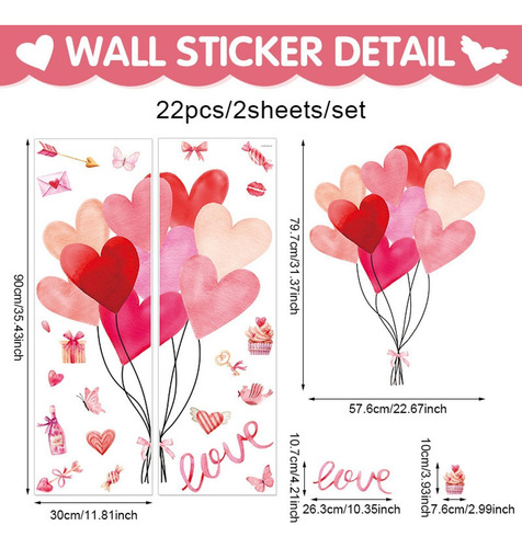 2 Pegatinas De Pared Para El Día De Valentín, Pegatinas