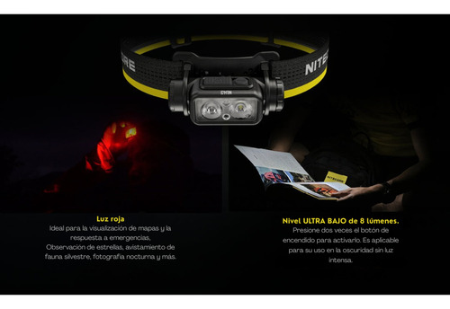 Linterna Frontal Recargable Nitecore Nu43 1400lumens 3400mah Linterna Prism crush black Luz Blanco