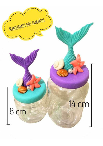 Imagen 4 de 5 de 30 Frascos 8cm Dulceros Sirena Con Nombre Personalizado