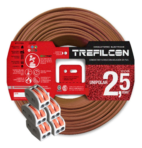 Cable Marrón 2.5mm Trefilcon X 25 M Con Borneras 2 Pin