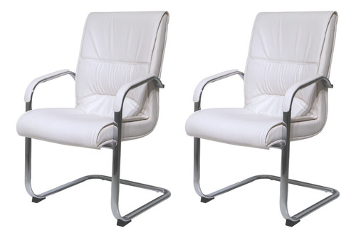 Kit 2 Cadeiras De Escritório Diretor Big Fixa Preta Cor Branco Material do estofamento PU