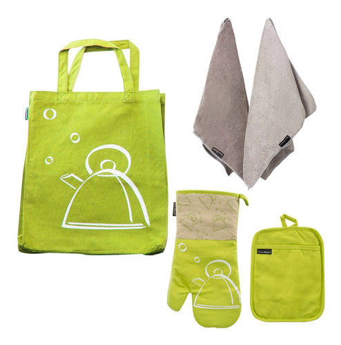 Set Accesorios Cocina Bolsa Guante Toalla 5pz Crown Baccara Color Verde