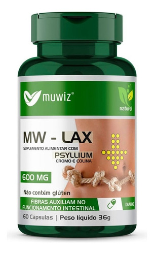Mw Lax Muwiz 60 Cápsulas 600 Mg Com Fibras E Psyllium Sabor Sem sabor