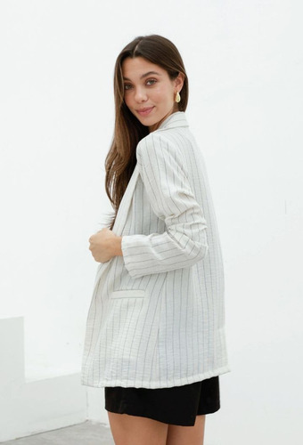 Blazer Sastrero De Lino Rayado Tendencia Talle S - L Vy