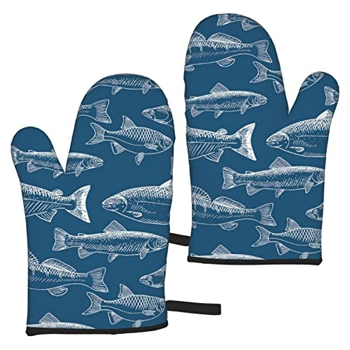 Ocean Fishes Print Oven Mitts Sets,kitchen Oven Glove H...