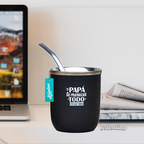 Imagen 3 de 7 de Mate De Acero Clásico Doble Capa Día Del Padre Papá Hombre