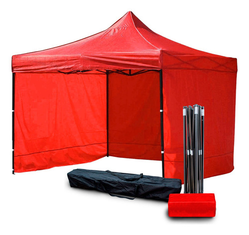 Toldo Carpa Con Pared Impermeable Plegable Acero 3x3 M Color Rojo