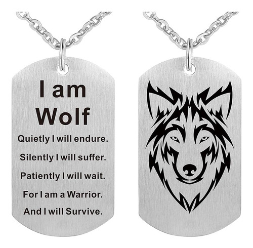 Collar Con Colgante Lobo Moda Con Texto En Inglés I Am Wolf
