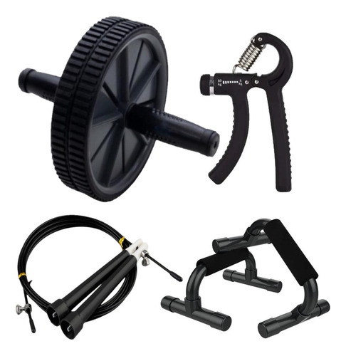 Roda Abdominal Rolo Hand Grip Corda De Pular E Apoio Flexão