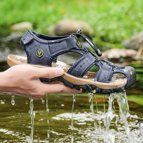 Sandalias For Hombre, Zapatos De Playa De Cuero De Moda Y T