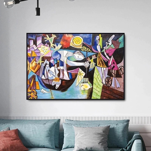 Imagen 2 de 9 de Cuadros -picasso-pesca Nocturna En Antibes-canvas 120x80 Cm.
