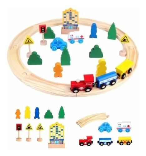 Pista De Autos Y Tren De Madera Juego Didactico Para Niños