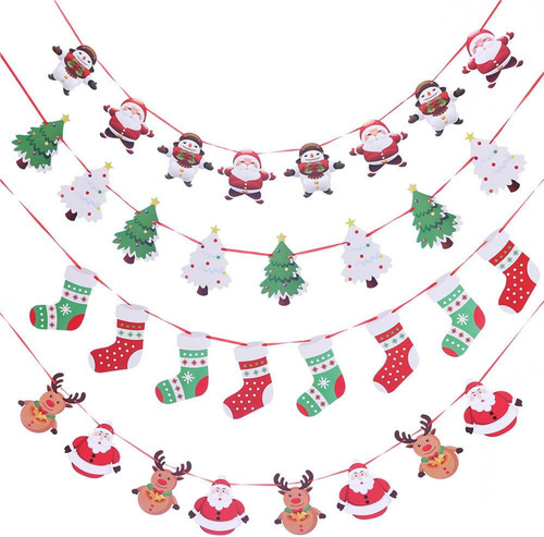 Banderas De Navidad Para Colgar Guirnaldas, 4 Unidades, Pape
