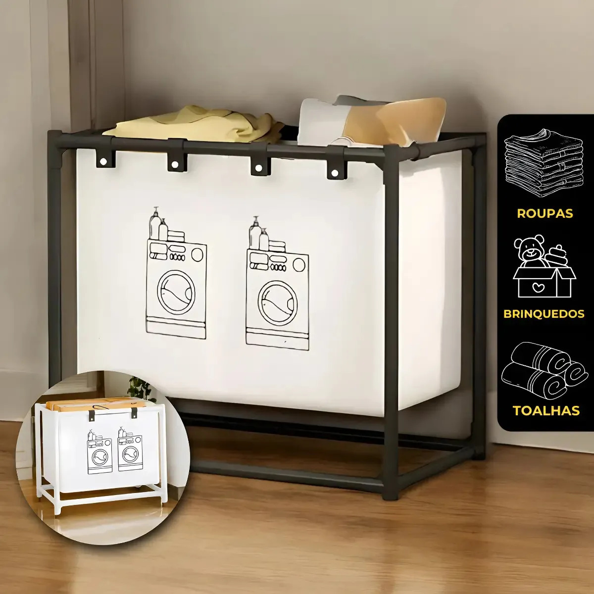 Cesto Roupa Suja Organizador Lavanderia Banheiro Desmontável Sortido