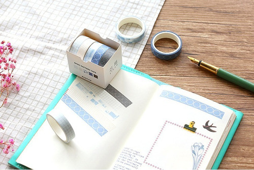 Um Kit De Washi Tape / 5 Fitas Adesivas Decoradas