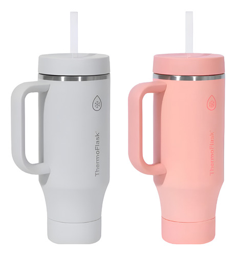 Thermoflask Termo Vaso Botell 1.2l Con Asa Y Tapa De Popote Rosa