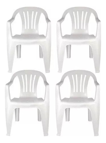 Set De 4  Sillas Plastico Pvc Reforzada Blanca Peso 182kg 