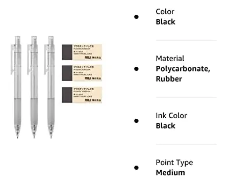 Portaminas De Policarbonato Muji W - Empuñadura De Goma, 3 P