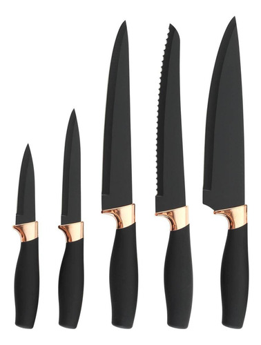 Cuchillos En Acero Set De 5 Unidades Negro Con Base