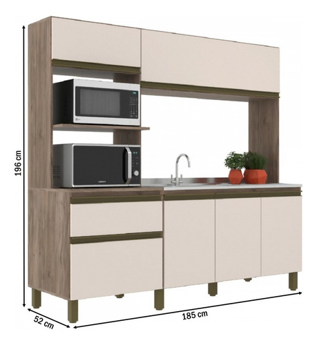 Cozinha Compacta Vitória New 6 Portas Carvalho/off White Cor Bege