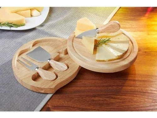 Set 3 Cuchillos Para Queso, Carnes Frias Con Tabla Redonda