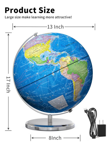 Soundance 13 Inch World Globe With Stable Heavy Metal Bas...