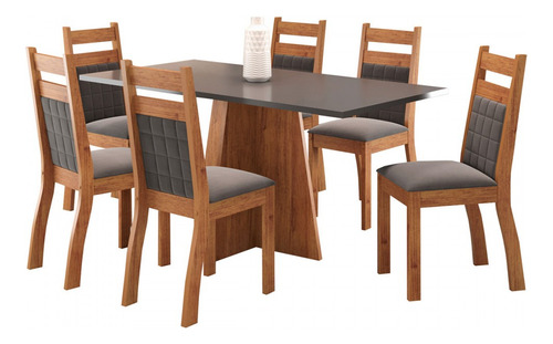 Mesa De Jantar 6 Lugares Click Mel/cinza/grafite - Viero Pés Cinza