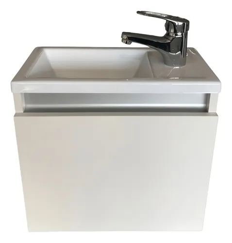 Mueble para baño Kitchen West Oslo de 40cm de ancho, 37cm de alto y 24cm de profundidad con bacha y mueble color blanco con un agujero para grifería