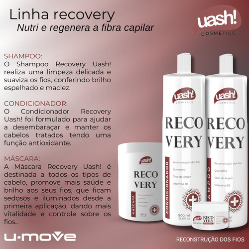 Shampoo Uash Recovery 900ml - Queratina - Reconstrução
