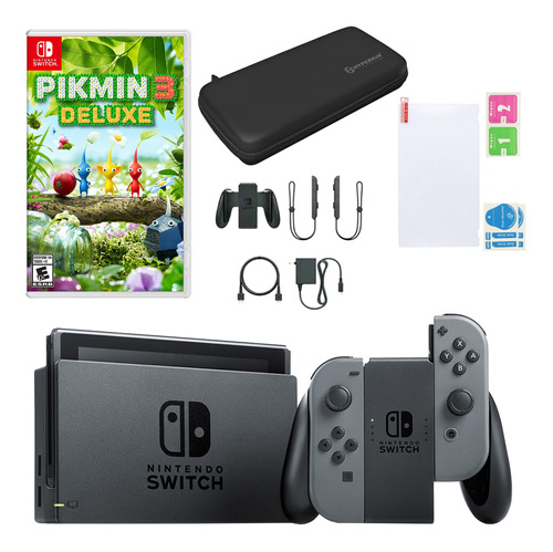 Nintendo Switch Con Pikmin 3 Deluxe Y Accesorios Color Gris
