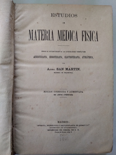 Estudios De Materia Médica Física 1880 Libro Antiguo Medicin