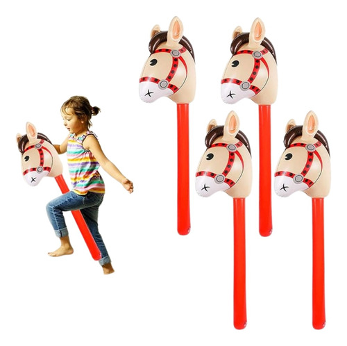 4pcs Caballos De Palo Inflable Western Cowboy Pony Caba...