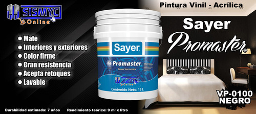 Pintura Sayer Promaster 7 Años Vinil-acrílica 19l Negro