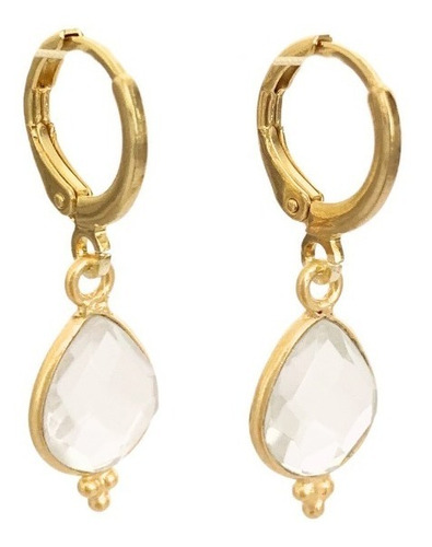 Aros Argollas Cuarzo Cristal En Oro 18k