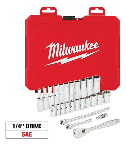 Kit De Dados Y Matraca De 1/4 Con 28 Pzs Milwaukee 48229504
